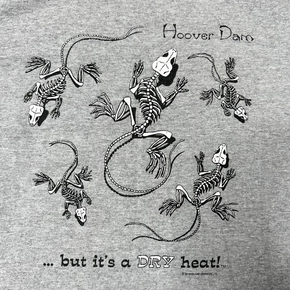 Vintage 1996 Hoover Dam Lizard Skeleton Dry Heat Graphic TShirt Sportex Unisex S - Picture 3 of 6